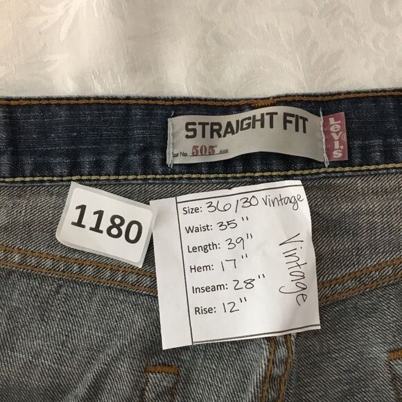 Levis 505 Regular Fit Straight Leg Jeans Mens 35x28 Medium Blue Denim Chore Barn - Picture 6 of 9